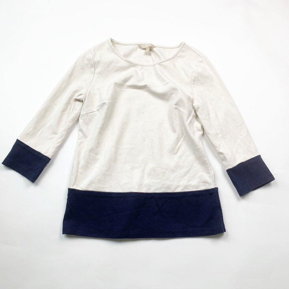 Banana Republic Womens Colorblock Top Long Sleeve Pullover Ivory Blue Size Small